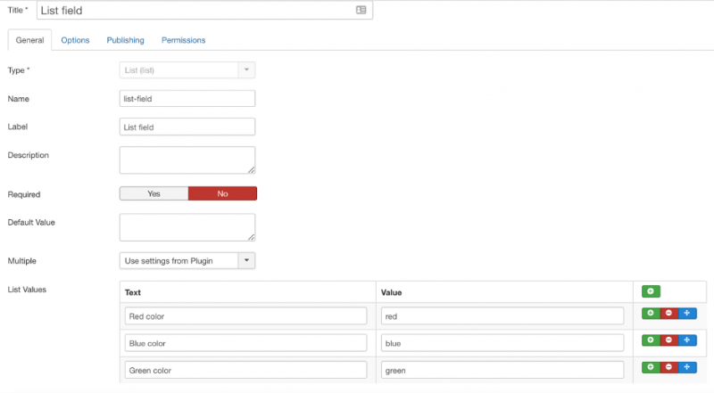 Joomla custom field list field